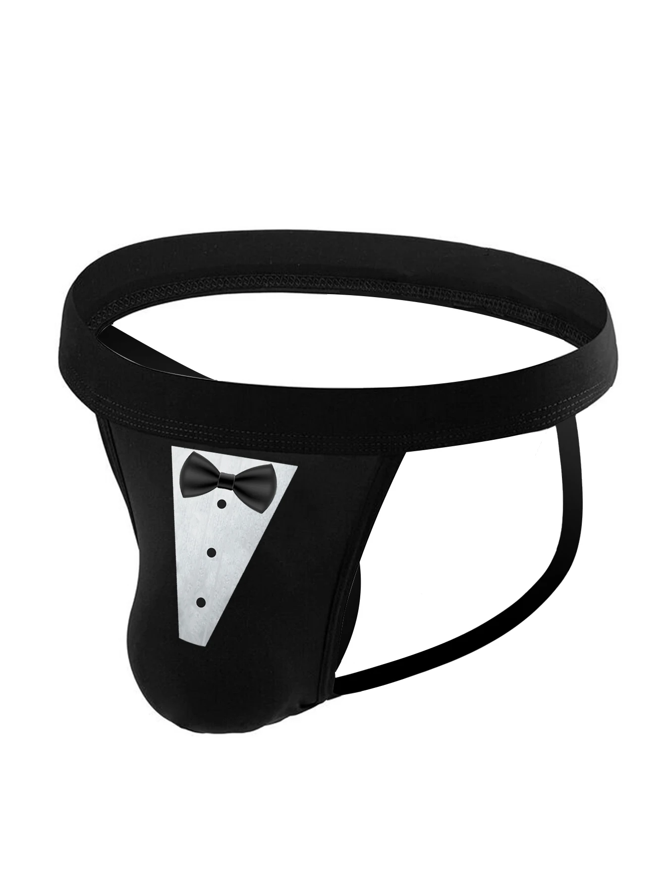 T-back Thongs with Bow Ties Print Men Sexy Bulge Pouch Underpants Trunks Underwear Mini Panties Male Breathable Knickers