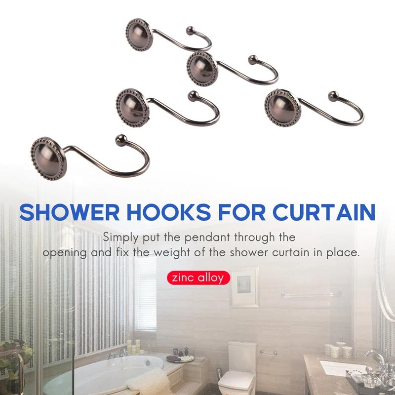 Shower Curtain Hooks Oil Rubbed Bronze,Rustproof Decorative Shower Curtain Rings,16 Pcs, Bronze