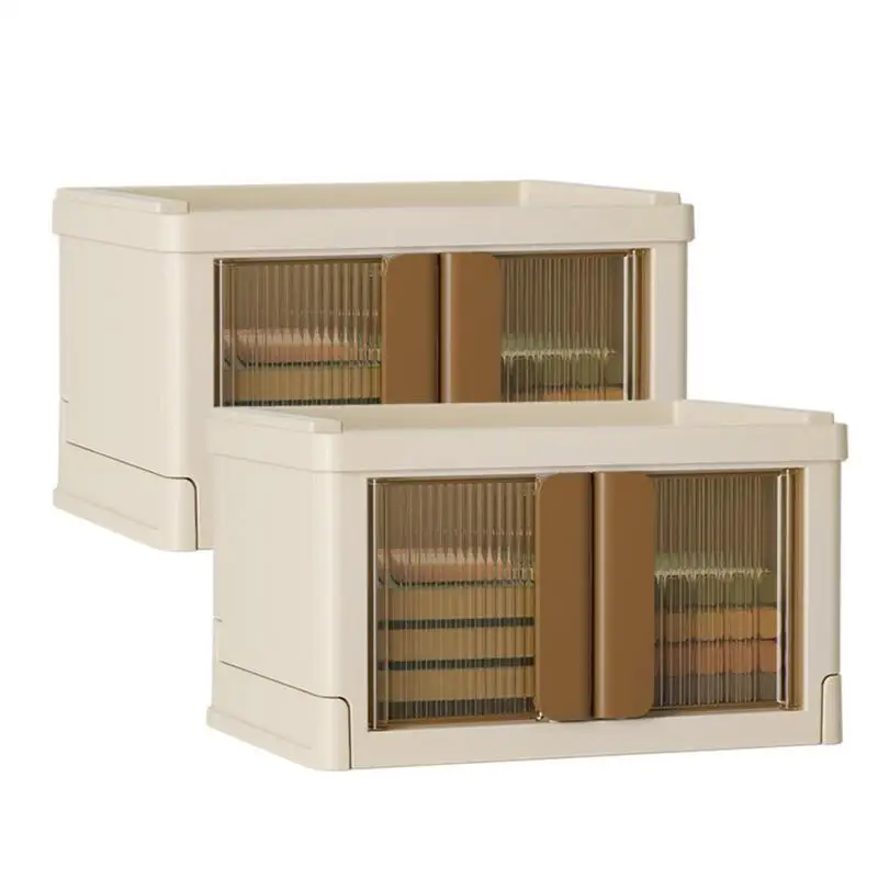 

Stackable Storage Bins With Double Doors Folding Box For Desktop Storage Containers Closet Organizers With Open Front Door For