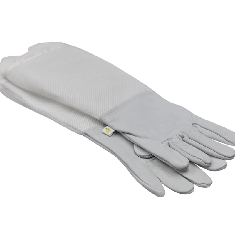 1Pair Apiculture Gloves Protective Sleeves Breathable Yellow Mesh Anti BeeSting Sheepskin Long Gloves For Beekeeping Supplies