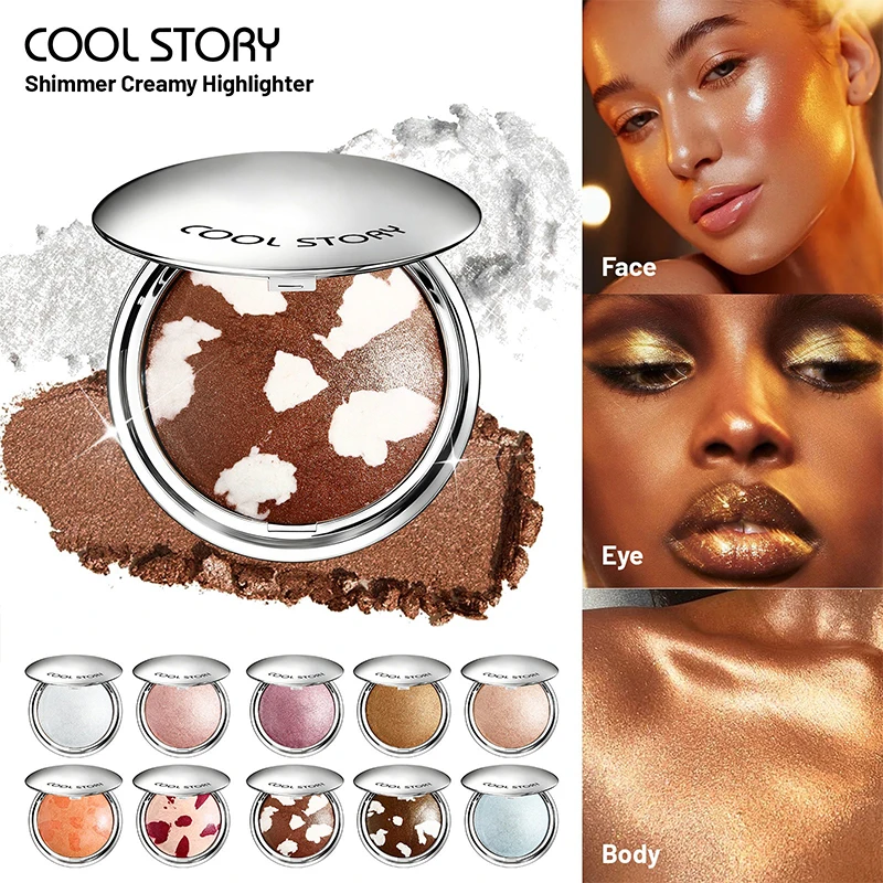 Pearlescent Sparkle Highlight Palette Bronze Shimmer Fine Powder Cream Glitter Eyeshadow Blusher Shiny Face Brightening Makeup_voghion.com