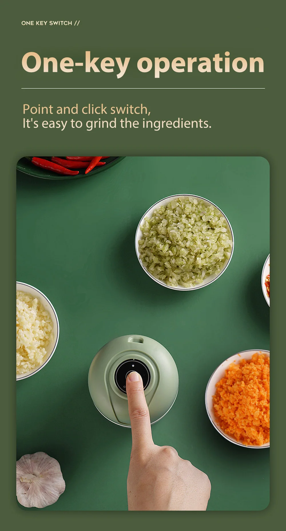 Description Picture 6 of itemMini Electric Garlic Chopper USB Meat Grinder Garlic Masher Machine Sturdy Durable Crushed Ginger Vegetable Crusher Kitchenware