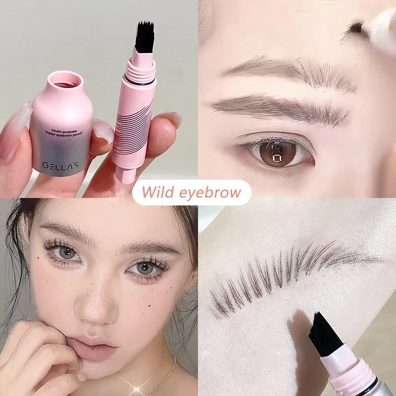 Tint Eyebrows Cream Water Eyebrow Pencil Hairline 2IN1Waterproof Natural Black Brown Ink Press Wild Eyebrow Enhancers Pen Makeup 3
