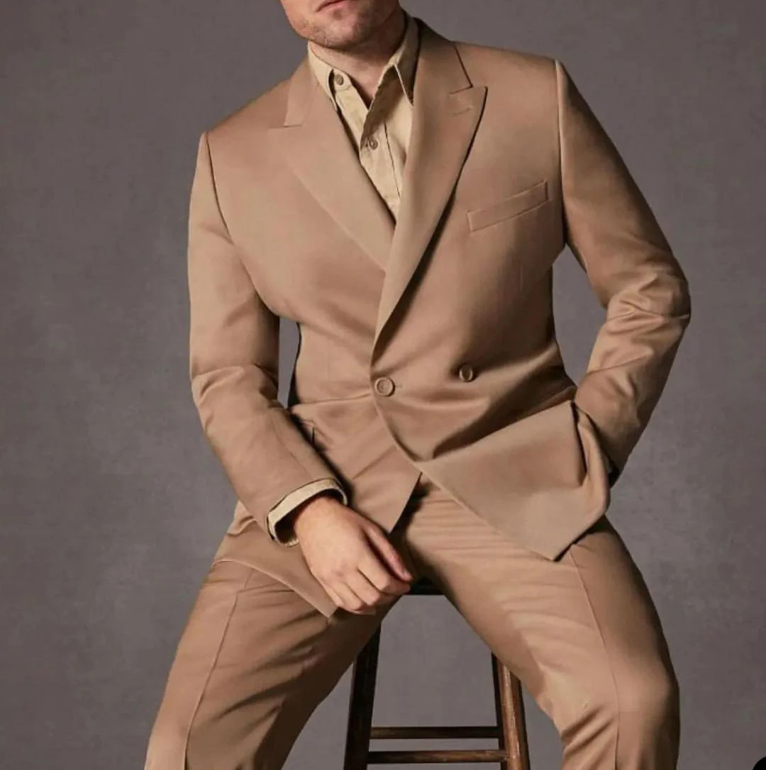 Brown Business Men Suit Tailor-Made 2 Pieces Blazer Pants One Button Single Breaste Work Wear Wedding Groom Causal Prom Tailored