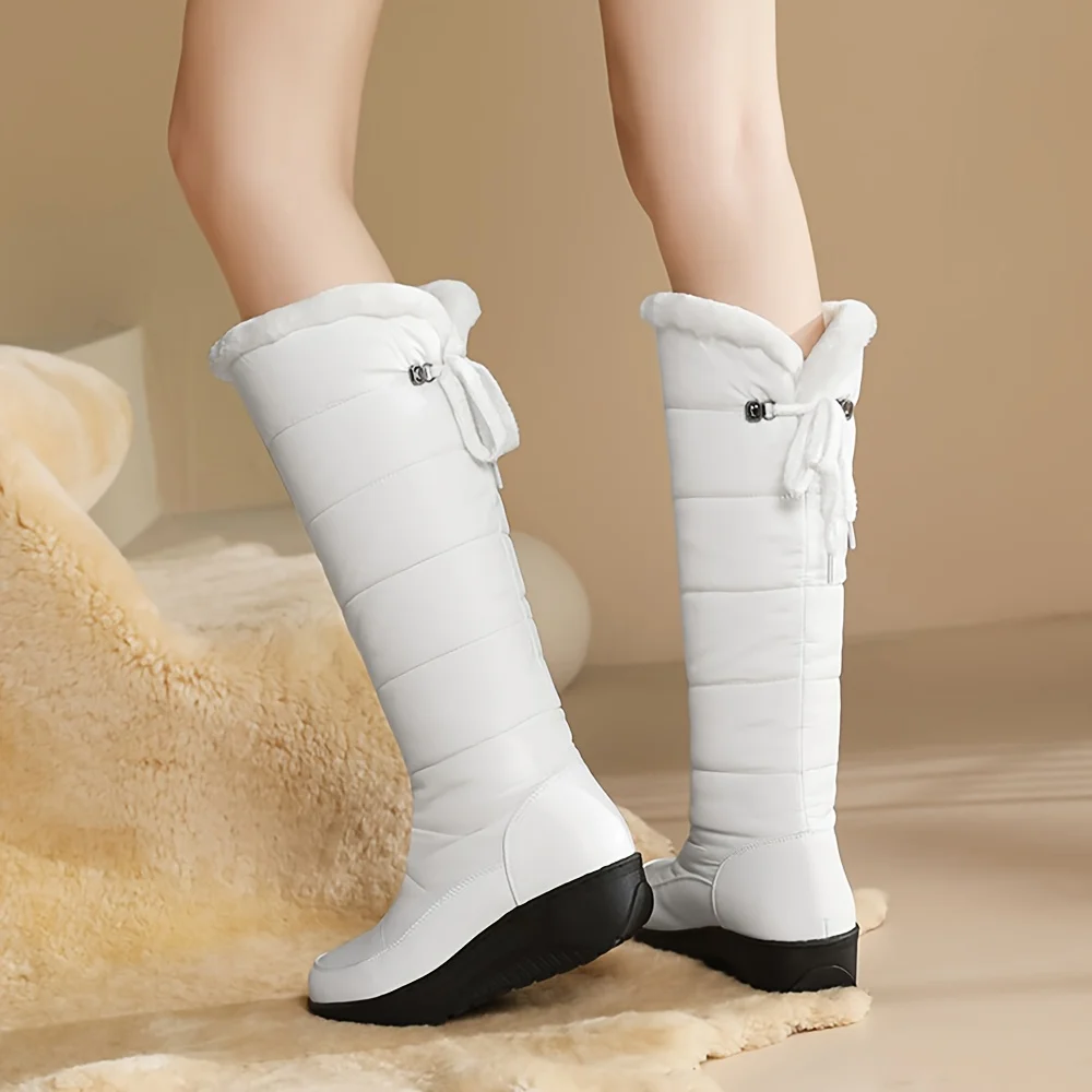 Women's Fuzzy Fur Winter Snow Boots Wedges Heel Pull On Waterproof 5