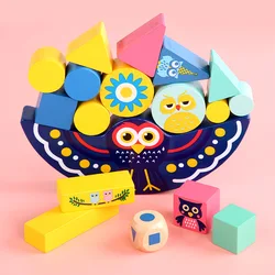 Montessori Wooden Moon Balance Toy Educational Wooden Balancing Owl Stacking Building Blocks Toys for Kids Sensory Toy Kids Toys