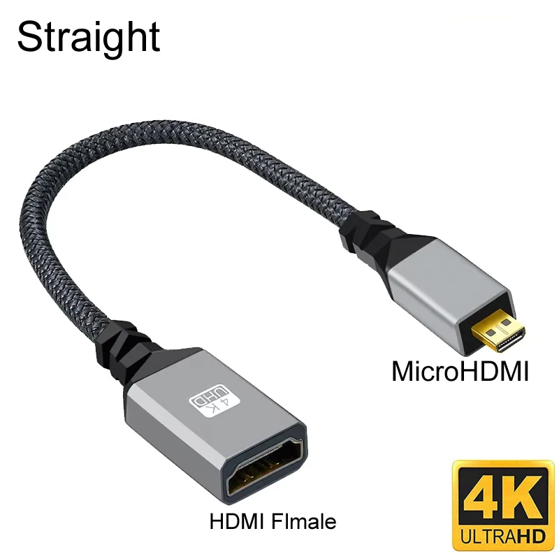 20CMBraid 1080P 4K@60HZ V2.0 MicroHDMI/MINIHDMI MINI MICRO HDMI Stecker auf HDMI Buchse Verlängerungskabel gerade/links/rechts/oben/unten F