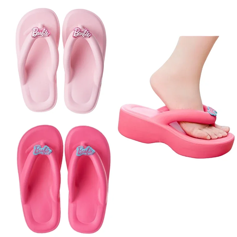 

Шлепанцы Y2K женские из ЭВА, аниме Miniso Barbie, летние сандалии на толстой подошве и высоком каблуке, Нескользящие тапочки для девушек, подарок