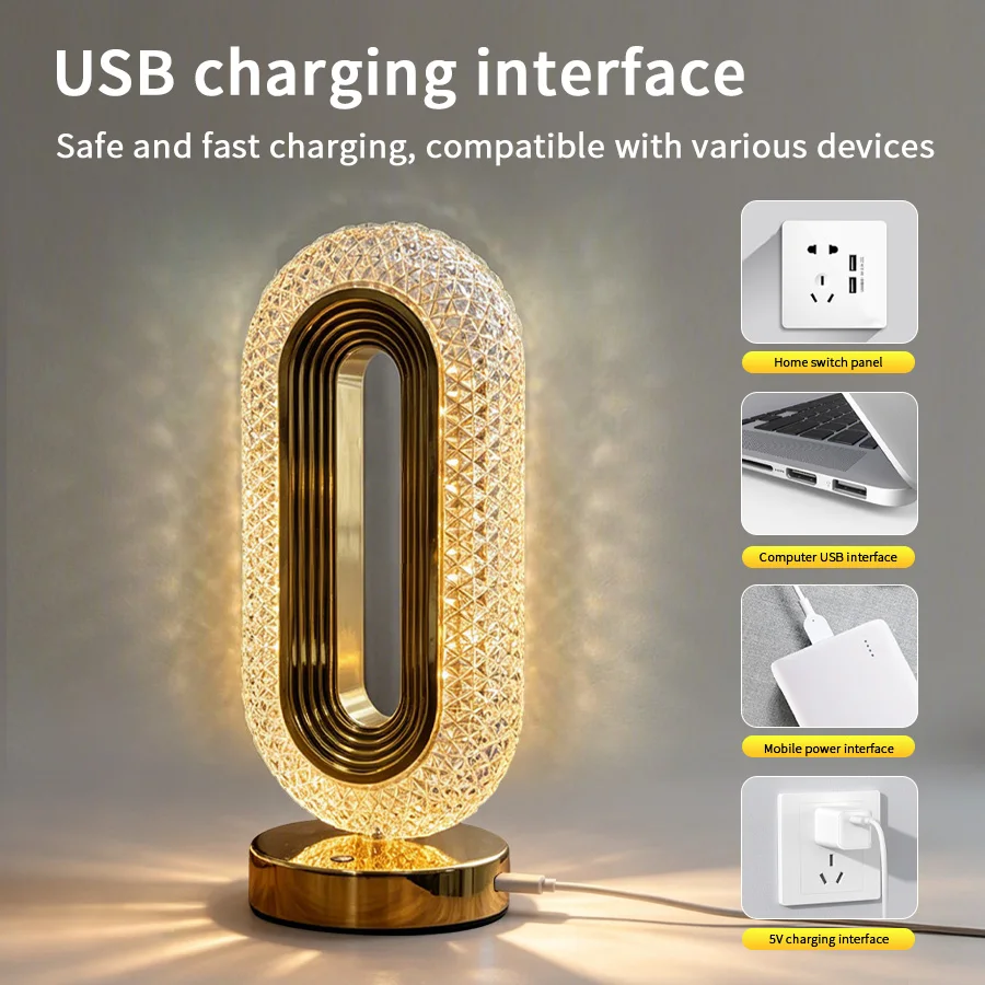 LED 크리스탈 테이블 램프 터치 디밍 가능 야간 조명 USB 충전식 침실 램프 3가지 색온도 무드등 홈데코