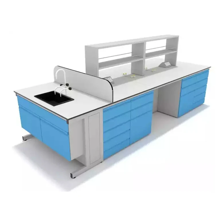 White Color Worktop Lab Furniture With Water Tap And Sink Modern Design Lab Bench