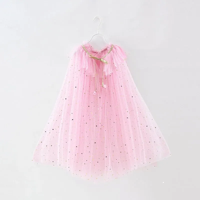 Summer Girl Princess Party Accessories Cloak Snow Queen Elsa Anna Costume Cape Rapunzel Aurora Sequins Tulle Halloween Mantle princess costume
