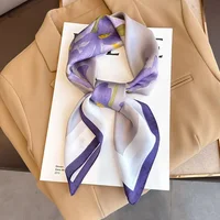 New Purple Luxury Floral Print Silk Square Scarf Women Soft Satin Hairband Hands Bag Ribbons Foulard Neckerchief Headband Hijab 1