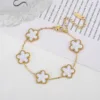 Adjustable New Design Gold Plated Stainless Steel 316L Plant Flower Bracelet With Five Leaf Petals Women's Luxury Gifts Clover 2