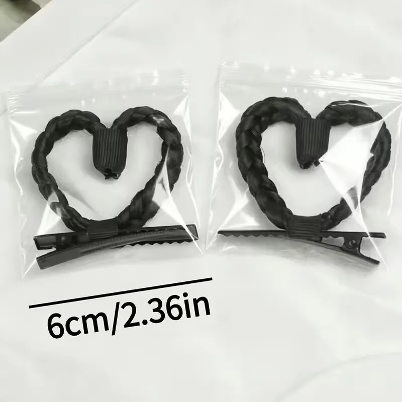 2/4 pezzi graziosi fermagli per capelli intrecciati a forma di cuore, fermagli per capelli sintetici a forma di cuore, graziosi accessori per acconciature quotidiane da ragazza. - immagine 3