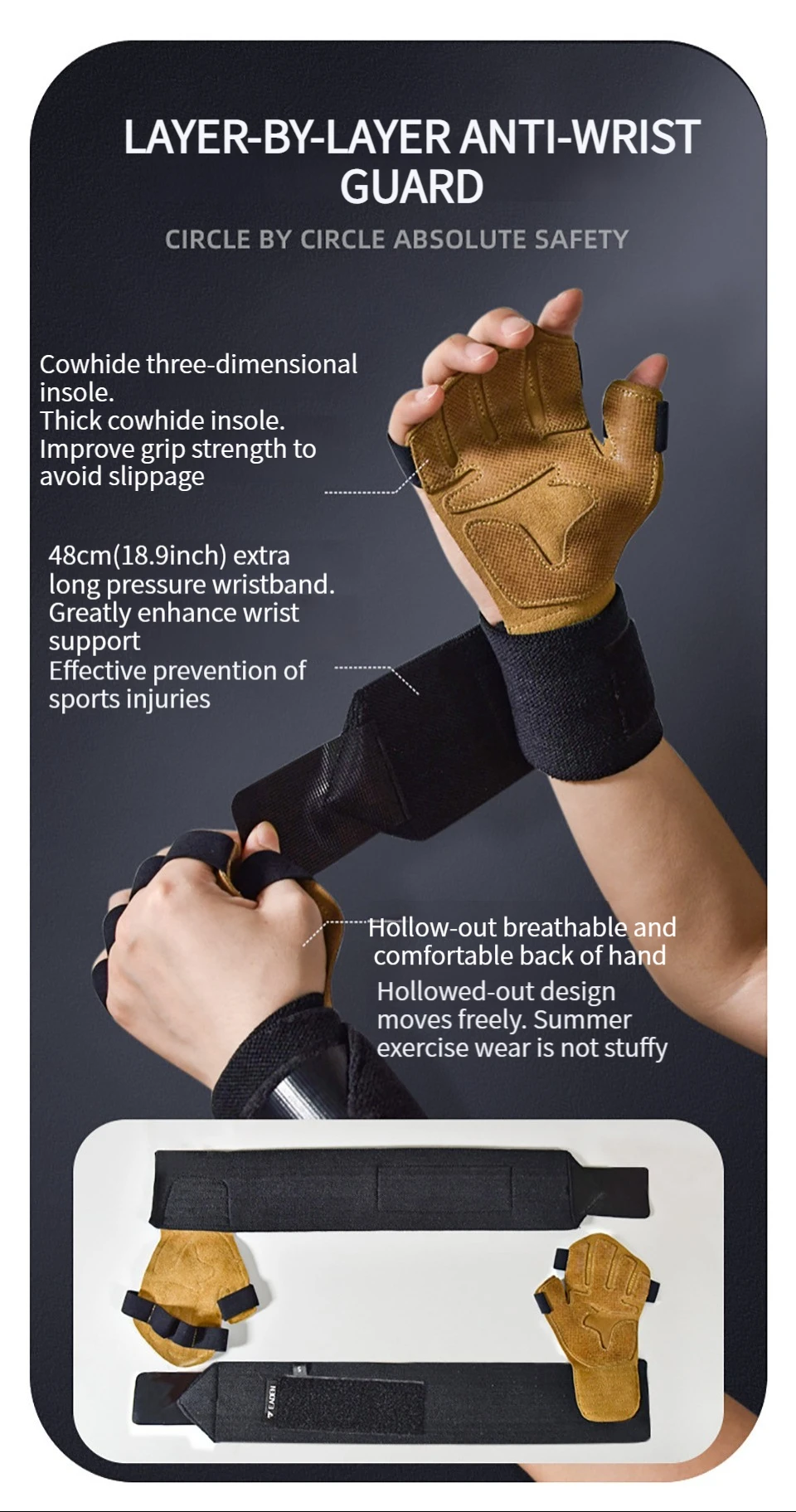 Description Picture 5 of itemCowhide Ventilated Weight Lifting Gloves Men Women Gym Workout Gloves for Fitness Weightlifting Pull Ups Palm Protection Support