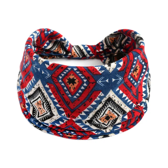 Summer Bohemian Bandanas Elastic Hair Bands Yoga Exercise Cotton Headband Women Headwear Print Vintage Cross Unisex Scrunchies 34
