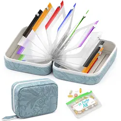 Compact Silicone Travel Storage Pouch - 14 clear bags (Blue)