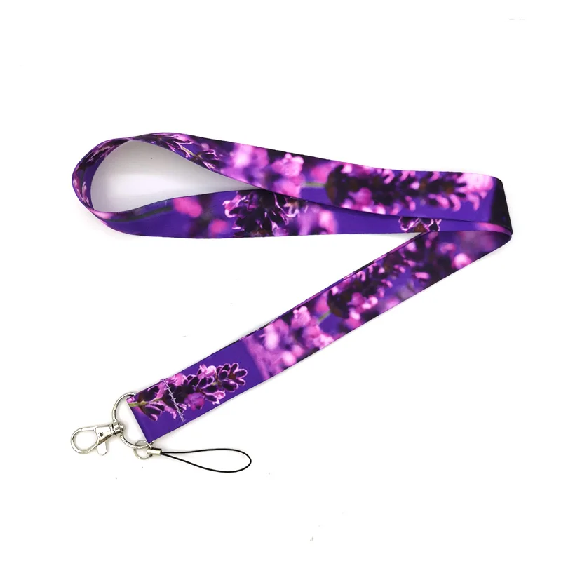 Badge holder keychain hanging neck strap Lavender Flowers Neck Strap Lanyards ID badge card holder keychain Mobile Phone Strap Gift Ribbon webbing necklace Decorations