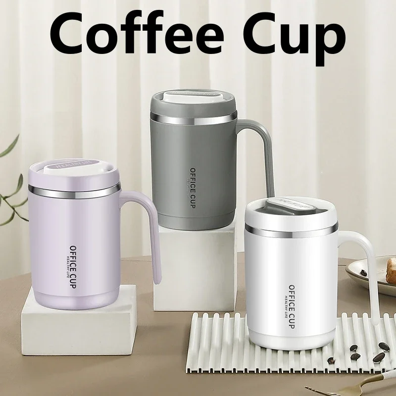 Coffee Cup Grey Creative Drinking Cup Portable Office Large Capacity Covered Milk Mug for Kitchen Travel Water Bottle Thermoses 1