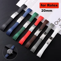20mm Silicone Watch Band Rubber Watch Strap for Rolex Water Ghost Series Wrist Band Waterproof Fold Buckle Men Sport Bracelet