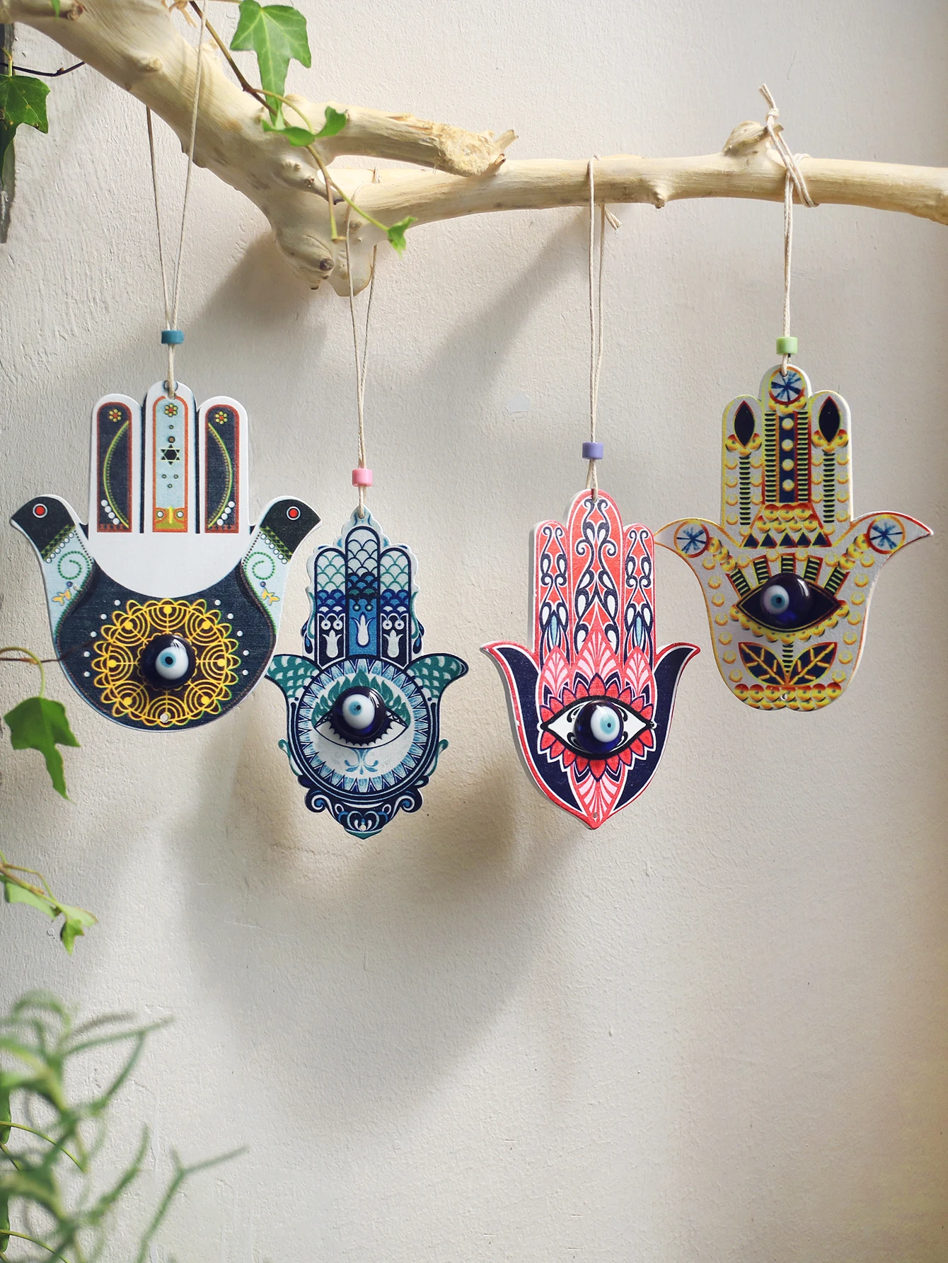 Wooden Hamsa Wall Decor Evil Eye Car Hanging Ornament Protection from Evil Room Decoration Christams Gift for Women Men