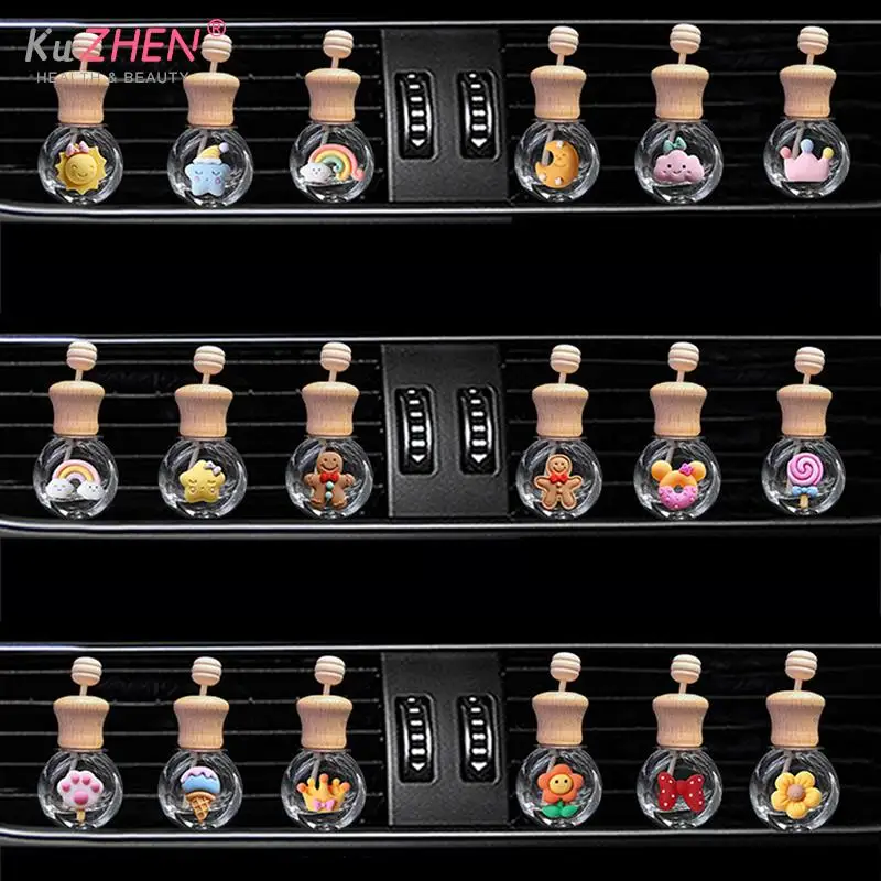 자동차 향수 빈 유리 병 8ML, 귀여운 공기 청정기 병, 향수 클립, 에어 벤트 아울렛, 아로마 테라피 에센셜 오일 디퓨저