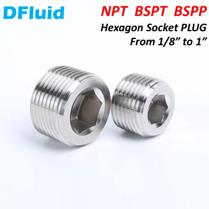 1 pcs 316L NPT Hexagon Socket PLUG BSPT RC ISO7/1 BSPP G ISO228/1 Thread Pipe Fitting PLUG 1/4 3/8 1/2 inch 304 Stainless Steel