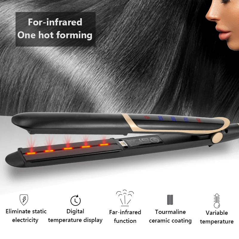 Professional Hair Straightener Fast Heater Salon Infrared Tourmaline Ceramic Floating Plates Hair Straightener