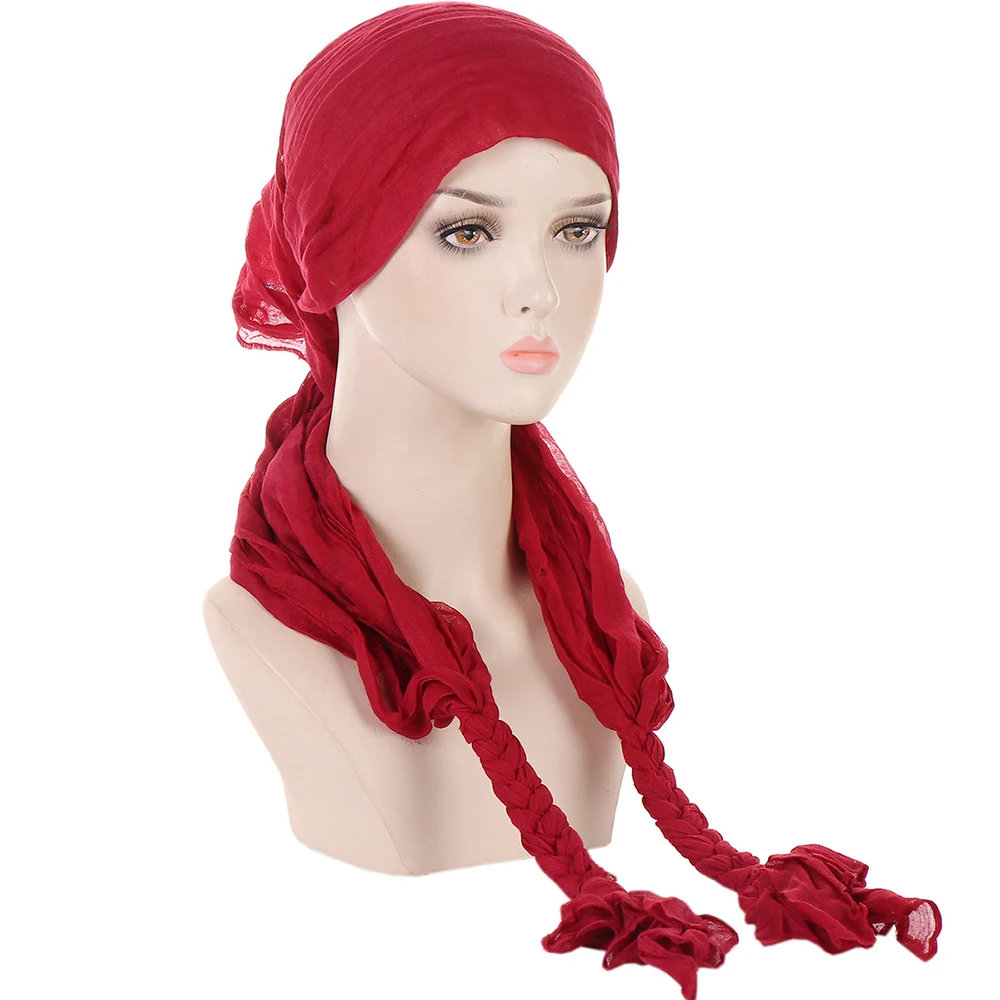 

Fashion Women Braid Design Headscarf Shawl Wrap Solid Color Windproof Turban Hijab Neck Hat Sunscreen Multipurpose Bandana Scarf