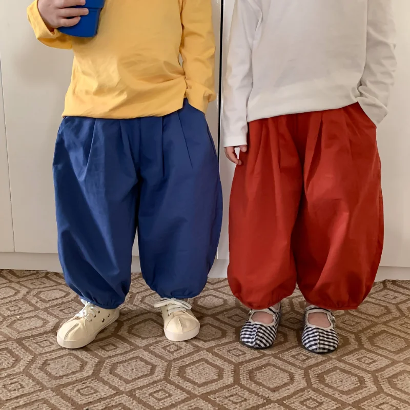 

2023 Spring kids harem pants girls casual wide leg pants boys solid color loose lantern Trousers