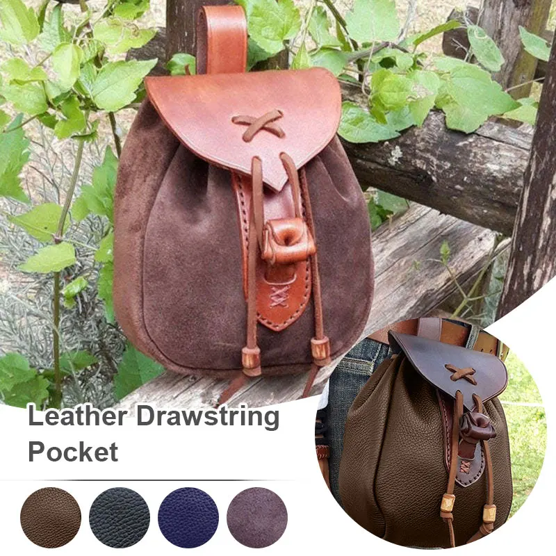 

Renaissance Medieval Accessories Leather Belt Bag Viking Coin Pouch Steampunk Drawstring Purse for Men Women Larp Cosplay Prop