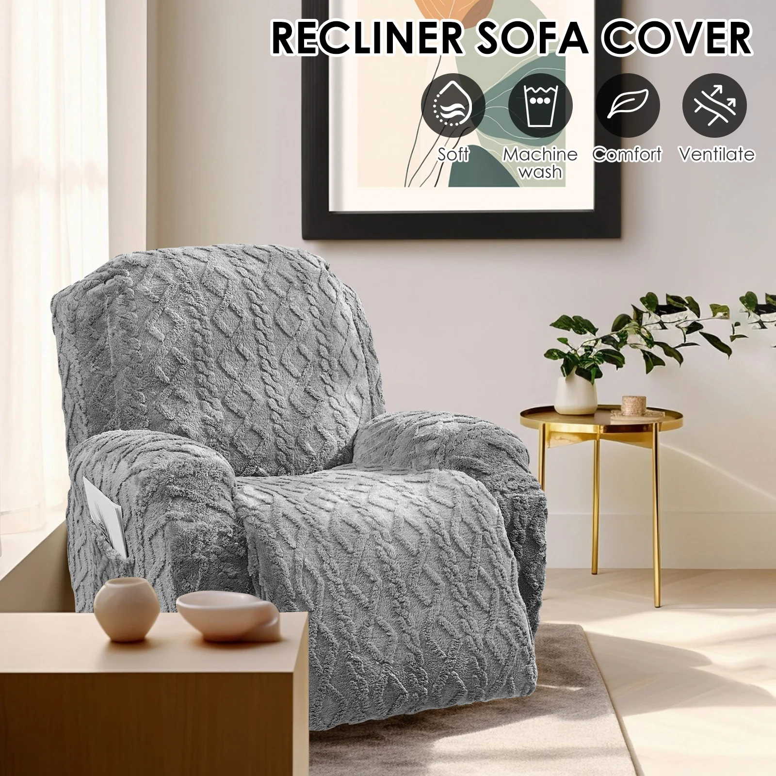4Pcs/Set Recliner Chair Cover Polyester Elasticity Single Sofa Cover Full package Thickened Recliner Protector Home Decoration