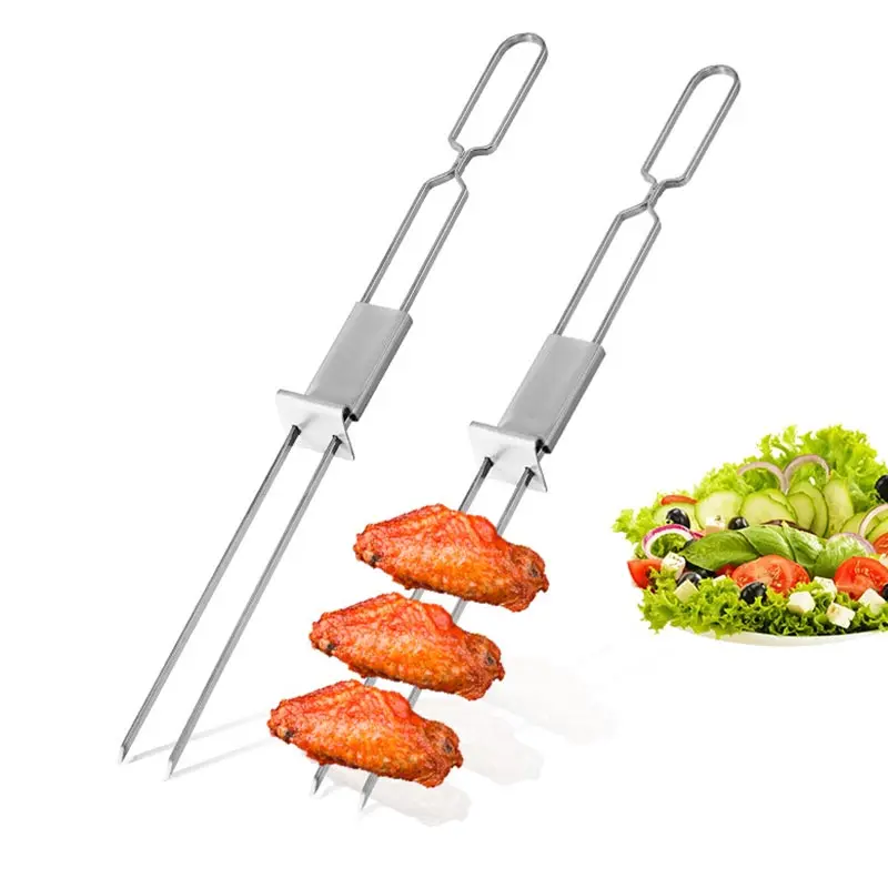Stainless Steel Barbecue Fork,Semi-Automatic Double-Ended Skewers,Outdoor BBQ Tools,Grilling Forks,430 Stainless Steel,Sets