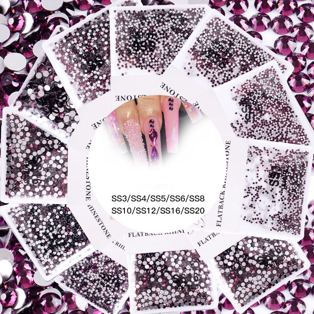 

Super Glitter 1440pcs SS3-SS8 Flatback Dark Purple Non HotFix Rhinestones for Nail Art Decoration Shoes and Dancing Decoration