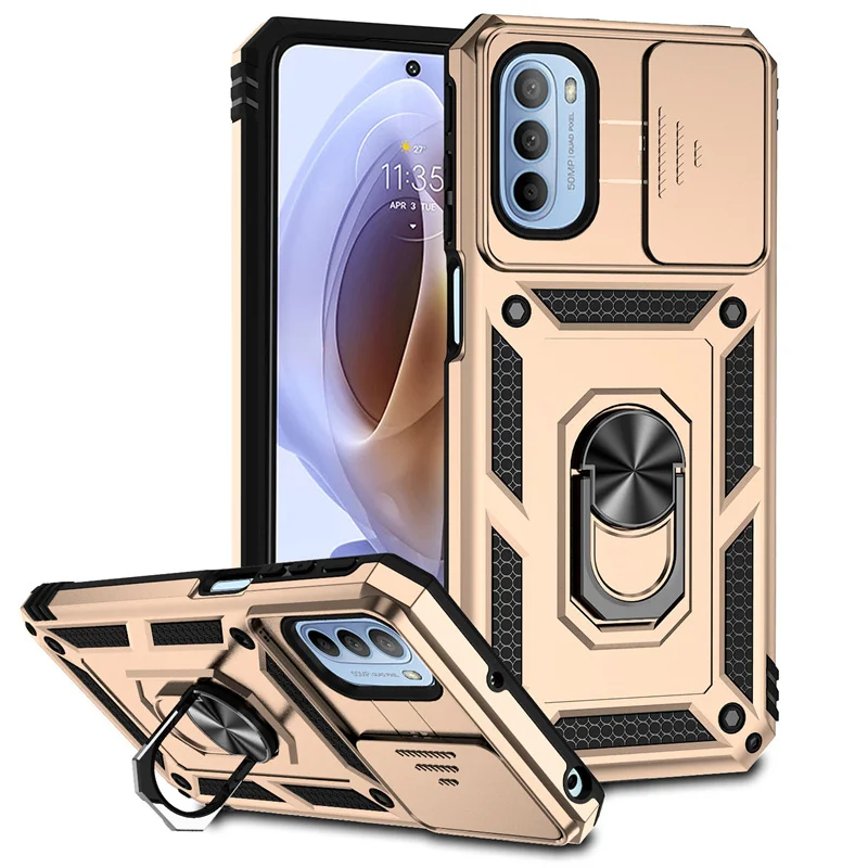 Magnetic Metal Ring Holder Armor Case with Slide Lens Protector