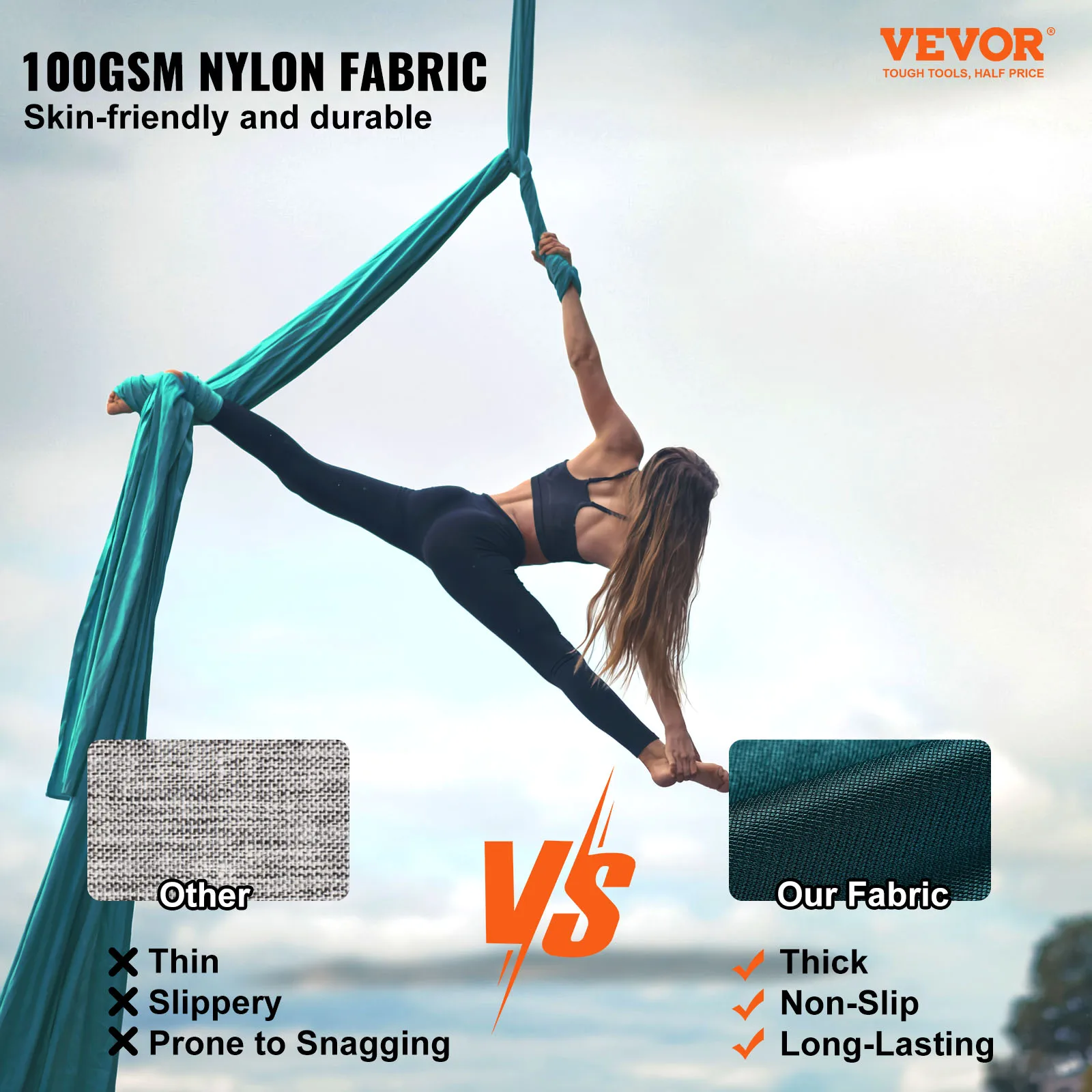 VEVOR 4.4-11 Yards Aerial Yoga Hammock & Swing Yoga Starter Kit Aerial Silk Fabric Yoga Strap Accessory for All Level Yoga Swing 2