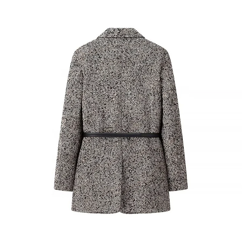 Winter With Belt Blazer Coat Women Loose Lapel Tweed Wool Blends Warm Jacket Fashion Temperament Commuting Lady Elegant Outwear