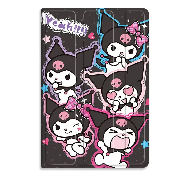 IPad Case Kawaii Sanrio Kuromi IPad 10 Case Cartoon Three Fold Silicone Soft 7 8 9 Pro 10.5 Air 3 4 5 Covers