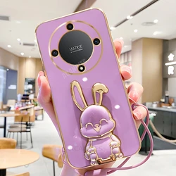 Magic5Lite Plating Rabbit Holder Lanyard Silicone Stand Case for honor 70 lite 5g (TZSS Cherry Purple)