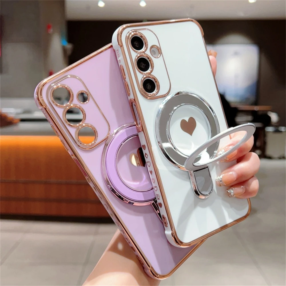 Magnetic Plating Heart Stand Phone Case For Samsung Galaxy Series_voghion.com