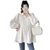Korean Style Maternity Formal Shirts Long Sleeve Loose Turn-down Collar Button Fly Pregnant Woman Ball Gown Blouse Pregnancy Top 2