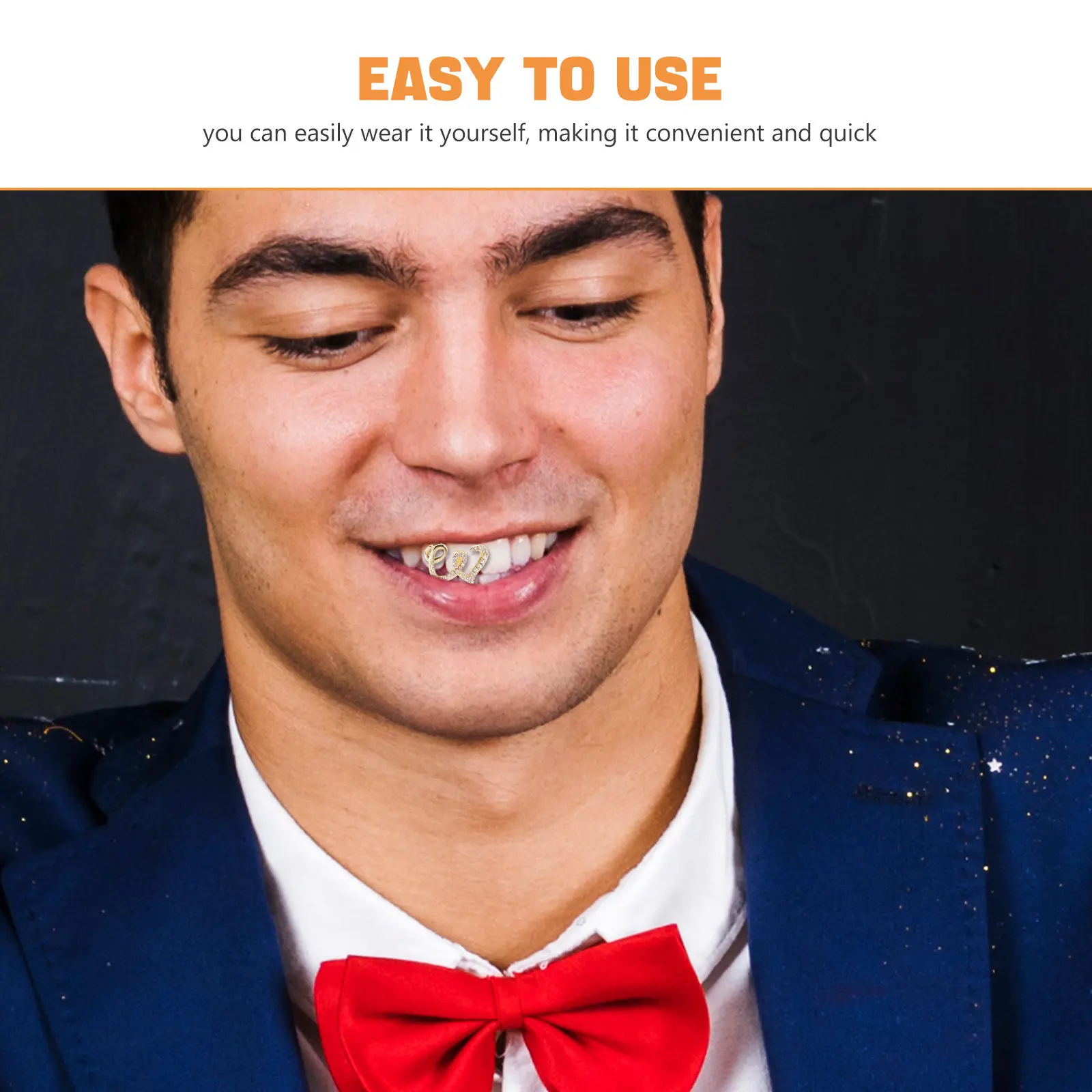 2개 세트 더블 하트 구리 입술 그릴 치아 장식 키트, 반짝이는 큐빅 지르코니아 힙합 패션 치아 캡 (파티용)