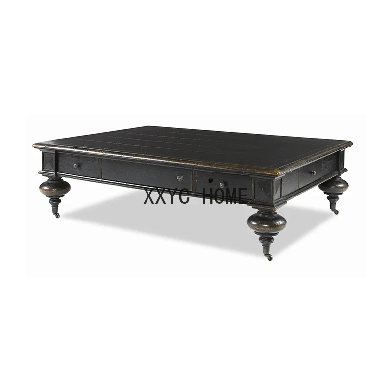 

American Country Log Square Coffee Table Retro Black Personalized Design Living Room Tea Table