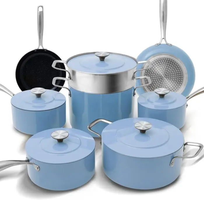 Nuwave Lux 13pc Forged Lightweight Cookware Set PFAS Free, Healthy G10 Duralon Ceramic Coating, Ultra Non-Stick, Stay-Cool Handl