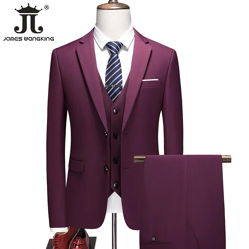 

(Jacket + Vest + Pants) Classic Men's Suit Business Social Dress Formal Workwear Groom Wedding Dress Fashion Prom Tuxedo Host