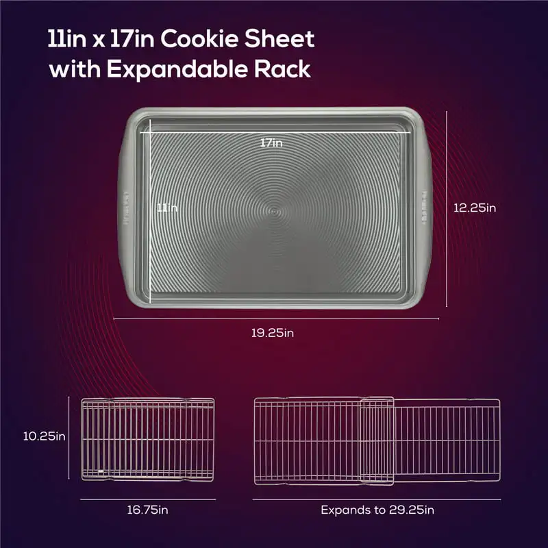 x 11 Steel Nonstick Baking Sheet, BAKING PAN SET INCLUDES 11-In x 17-In baking  sheet, 2-in-1 cooling racks, Oven safe 450°F(3 - AliExpress