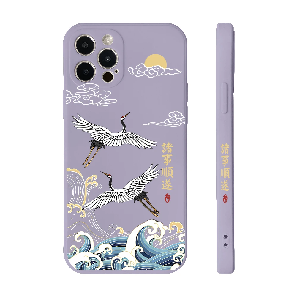 Elegant Chinese Crane Design Soft Phone Case - Straight Edge Cover