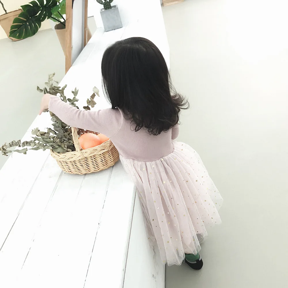 Humor Bear Baby Girl Clothes Set Stars Moon Decoration Mesh Baby Girl Dress Long-sleeved Bodysuit Costume Clothing
