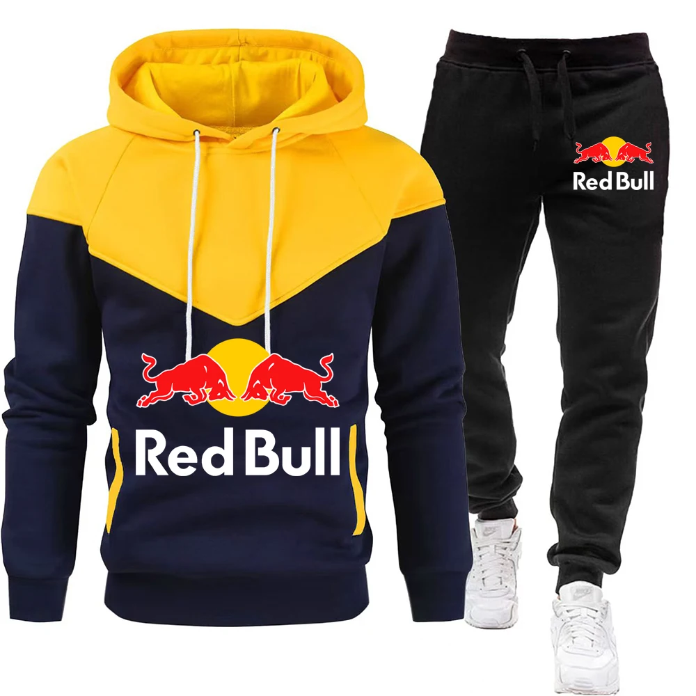 Costume de sport pour hommes, imprimé Red Bull, sweat à capuche + pantalon, ensemble 2 pièces, chemise de sport décontractée, jogging, patchwork pour hommes