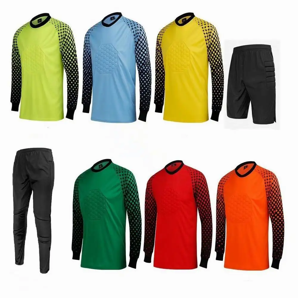 Football Uniform, Sports Uniform Sets Men's kids Soccer Goalkeeper Uniform Protective Sponge Long Sleeve Training Football Goalkeeper Jersey Top and Pants